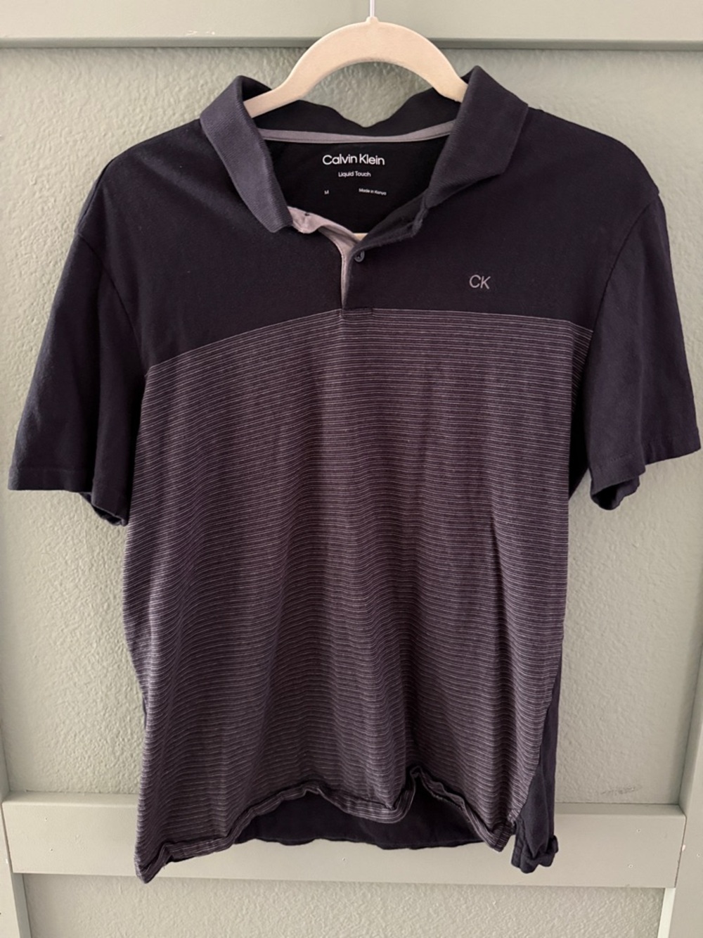 Calvin Klein 100% Cotton Men's Black & Charcoal Striped Polo